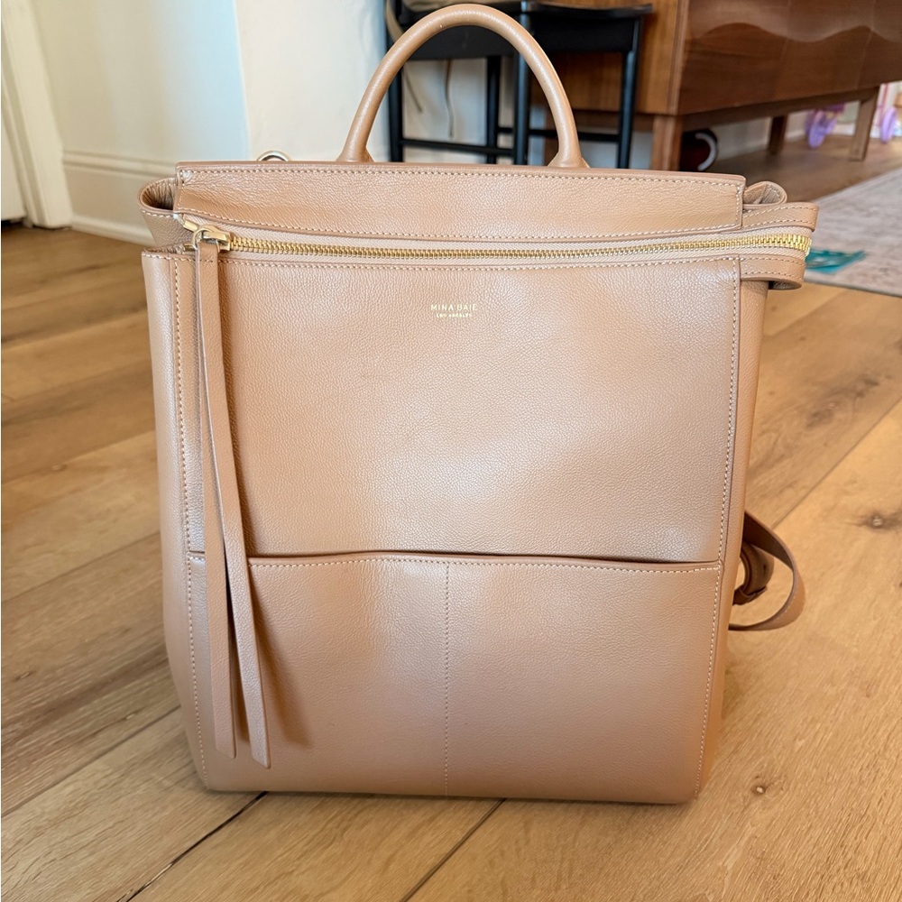 Mina Baie (real leather) Harper Full Leather Backpack in Tan (large)